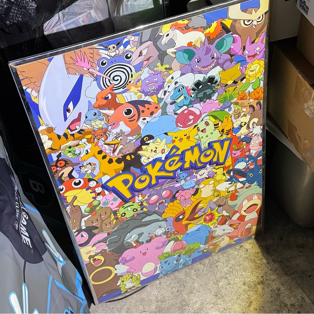 Vintage Kanto Johto Pokémon art poster  framed